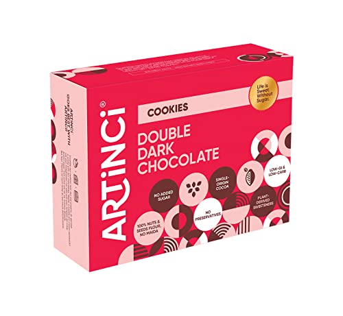 Image of Artinci Keto Double Dark Chocolate Cookies, As Seen on Shark Tank, Sugar Free Diabetic Friendly with High Protein & Fibre Diet Biscuits, Low GI & Carbs, (185g x Pack of 1)