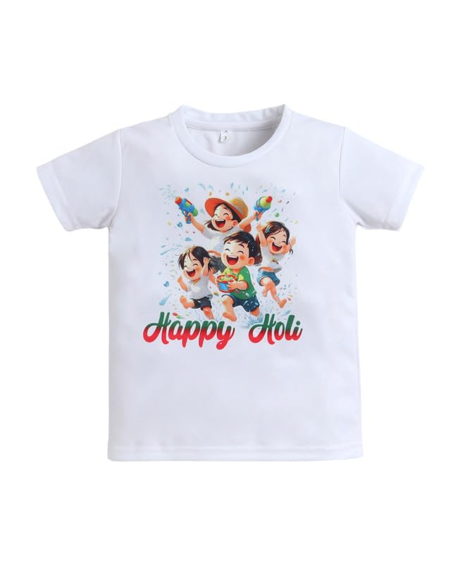Image of The Magic Wand Kids Holi Festival Theme Printed T-Shirts, Girls Top, Boys Kurta Multicolored for Kids Baby Boys and Girls, Traditional Indian Wear Dress for Holi
