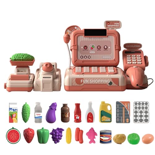 Mdikawe キッズレジ、レジおもちゃ - キッズレジレジごっこ - 子供ごっこ遊び お金を数えるおもちゃ スキャナー付き サウンドライト 食料品遊びアクセサリー 就学前の男の子 女の子向け