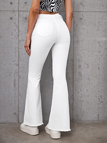 SweatyRocks Women's Casual High Waisted Flare Leg Jeans Raw Hem Bell Bottom Denim Pants2