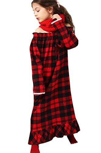 Girls Cotton Red Plaid Nightgowns Sleepwear Sleep Dress Kids Princess Pajamas Long Sleeve Christmas2