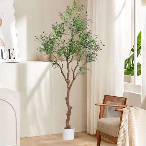 Kmise 7ft Faux Olive Tree, Artificial Olive Tree Indoor with Realistic Leaves and Fruits, Fake Potted Topiary Tree for Living Room Office Home Décor(1 Pack) - Image 7