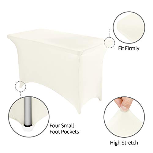 Image of Peomeise 4FT Spandex Table Cover Rectangular Stretch Spandex Tablecloth (Ivory,4FT)