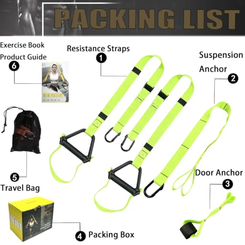 Image of Bodyweight Resistance Training Straps, Home Gym Fitness Trainer kit | Multi-Color Selection, Full-Body Workout with Main Exercise Straps, Door Anchor,Extension Strap, Carrying Bag, Fitness Guide