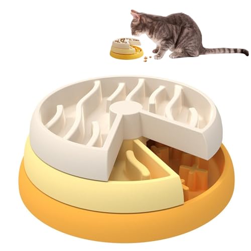 Gamelle puzzle chat jaune 3 couches avec plateaux interactifs multi-aliments - 2