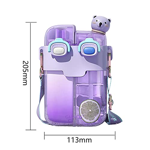 TIAASTAP Cute Water Bottle with Straw - Kawaii Kids Water Bottle with Strap, Portable Plastic Water Bottle Aesthetic Water Bottle for Girls Boys with Stickers for School, Travel, Sports, Outdoor