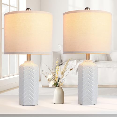 22" Ceramic Table Lamp Set of 2 for Living Room White Desk Lamps ...