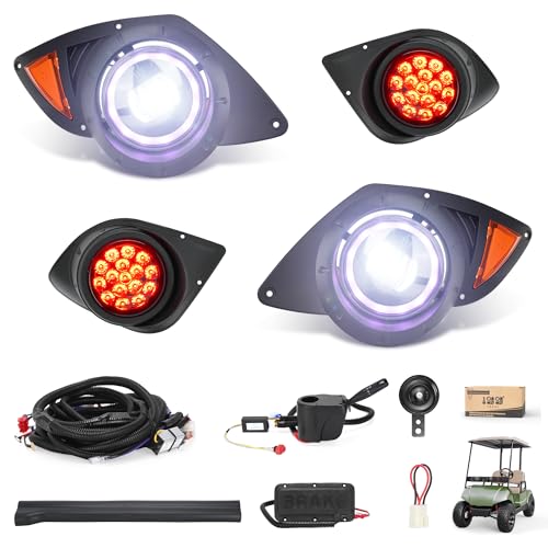 10L0L Complete Headlight Kit for Yamaha G29 Drive 2007-2016 12V/36V/48V - Golf Cart Light Kit with High/Low Beam Daytime Running Lights Turn Signals Switch Horn and Brake Light Harness