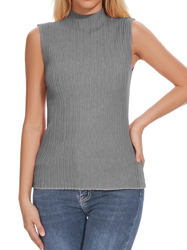 Image of Biffexu Womens Textured Tank Top Mock Neck Sleeveless Slim Fit Vest Top | Trendy Lightweight Pullover Sweater T-Shirt Business Casual