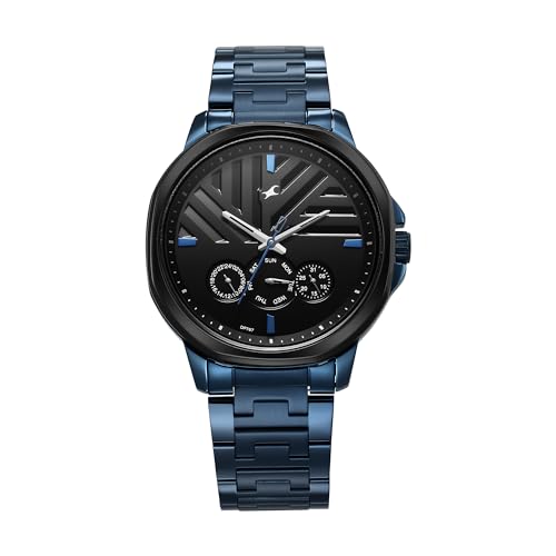 Image of Fastrack Fleek Quartz Multifunction Black Dial Blue Stainless Steel Strap Watch for Guys - NT3303KM03