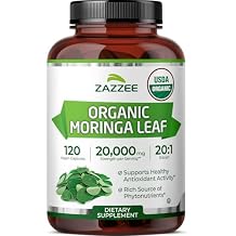 Zazzee USDA Organic Moringa Leaf 201 Extract, 1000 mg per Serving, 120 Vegan Capsules, 2 Month Supply, Certified Kosher, Moringa Oleifera, Antioxidant, Immune & Cellular Support, Made in the USA