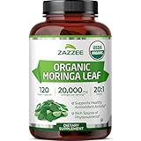 Zazzee USDA Organic Moringa Leaf 20:1 Extract, 1000 mg per Serving, 120 Vegan Capsules, 2 Month Supply, Certified Kosher, Moringa Oleifera, Antioxidant, Immune & Cellular Support, Made in the USA