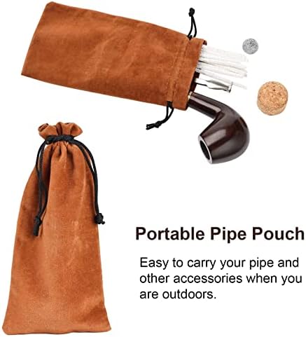 Joyoldelf Wooden Tobacco Smoking Pipe, Pear Wood Pipe with Pipe Cleaners, 9 mm Pipe Filters, 3-in-1 Pipe Scraper, Pipe Bits, Cork Knockers, Bonus a Pipe Pouch with Gift Box