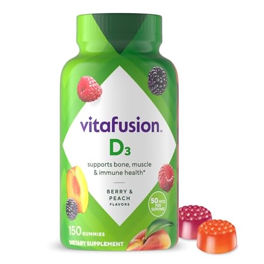 Vitafusion Vitamin D3 Gummy Vitamins for Bone and Immune System Support, Peach, Blackberry and Strawberry Flavored, 50 mcg Vitamin D, 75 Day Supply, 150 Count
