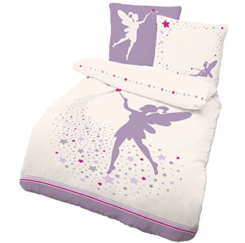 LINKHOFF Ropa de cama de 135 x 200 cm, diseño de hadas, color blanco y morado, funda nórdica...