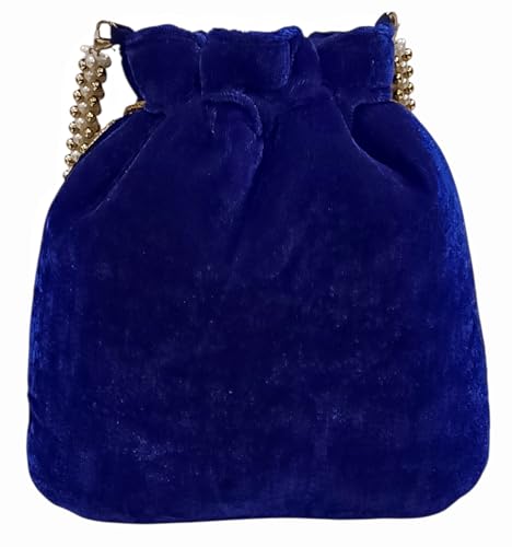 Image of Velvet Potli Bag with Golden & Silver Beaded Flower Embroidery - Handcrafted Ethnic Drawstring Bag for Weddings, Parties & Festive Gifts - Beaded Handle & Tassels for Women