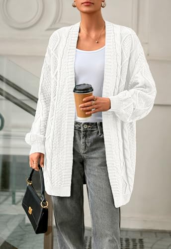 PRETTYGARDEN Women's Cable Knit Open Front Fall Sweater Lantern Long Sleeve Chunky Cardigan Sweaters Trendy Outerwear Coats4
