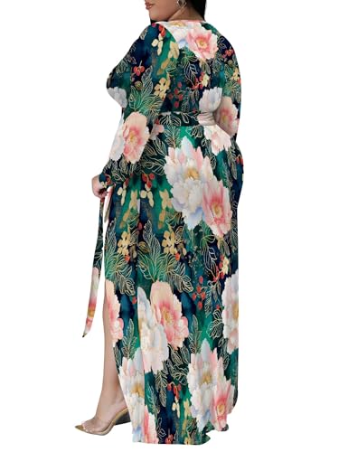 Image of PinkPatty Women's Plus Size Long Sleeve Maxi Dress Casual V Neck Slit Tie Waist Wrap Dresses for Party Cocktail