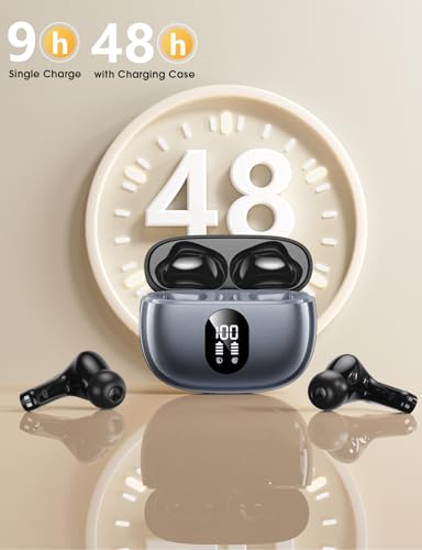 Image of Wireless Earbuds Bluetooth 5.3 Ear Buds, Hi-Fi Stereo Bass Ear Buds with 48H Playtime & LED Display, Lightweight in-Ear Headphones with Mic, IPX7 Waterproof, Touch Control for iPhone SilverPurple
