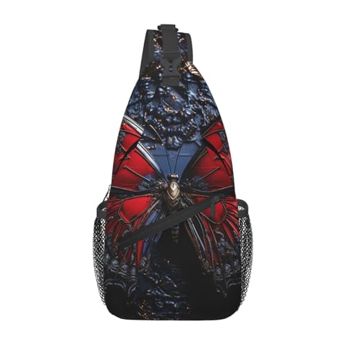 Mochila pequeña de bandolera para pecho unisex roja mariposa miniatura 2