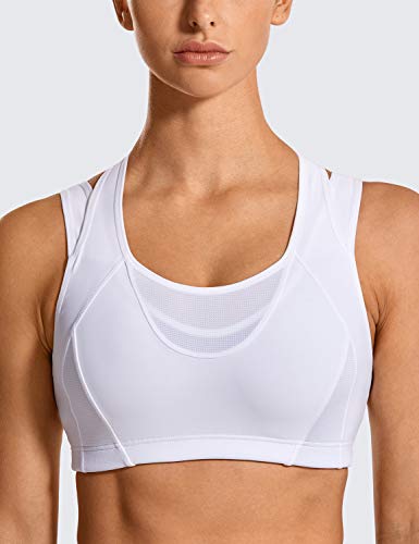 Image of SYROKAN Women's Double Straps Racerback Sports Bra | High Impact, Mesh Racerback, One-Piece Molded Cups, Wireless, Front Mesh Panel, Full Coverage