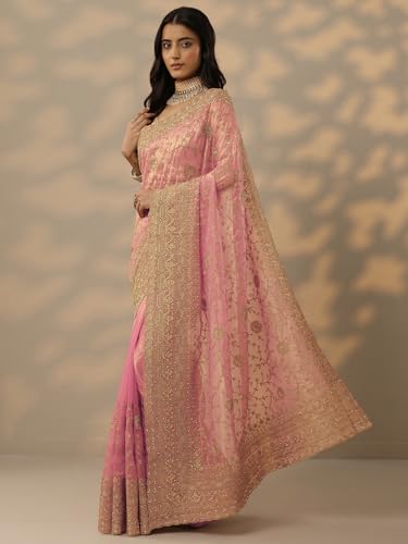 Image of Libas Embroidered Nylon Saree for Women With Unstitched Blouse Piece | Traditional Saree for Festive & Wedding