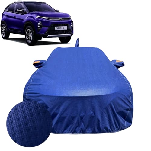 Image of Car Cover for Tata Nexon /Nexon EV (2023-2026) | 100% Waterproof Cover with Antenna & Reflective Mirror Pockets | Dustproof, Scratchproof, Heatproof Nexon Car Cover |Soft Cotton Lining| Blue