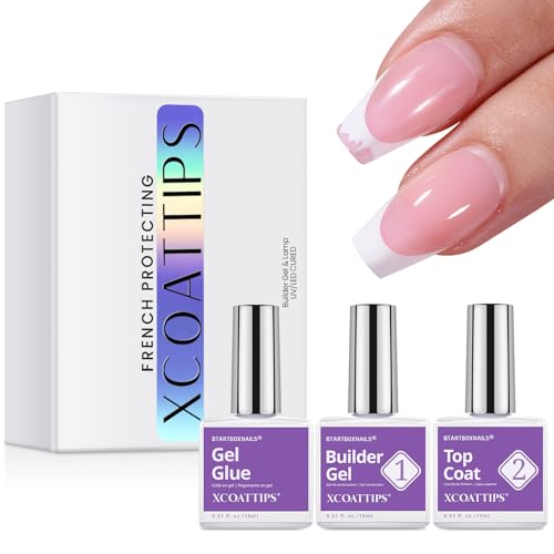 BTArtboxnails XCOATTIPS French Tip Nails - Short Press On Nails, 160 Pcs Pink Square Soft Gel Nail Tips Pre-applied Tip Primer & Base Coat, No Need File False Nails for Gift, 16 Sizes