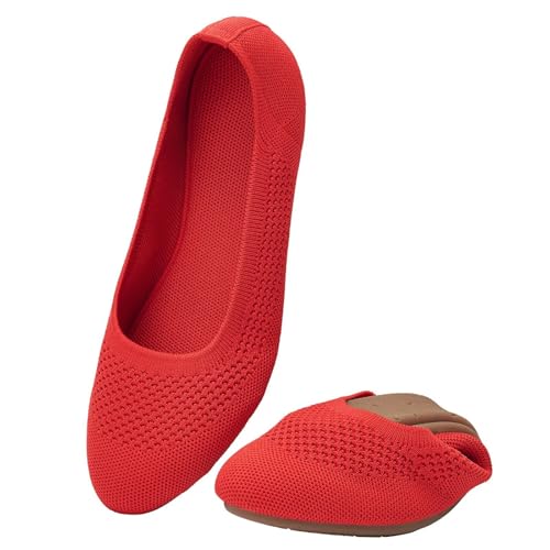 Image of Puxowe Women's Ballet Flats Breathable Knit Slip On Comfortable Round Toe Walking Shoes with Arch Support Insole for Work