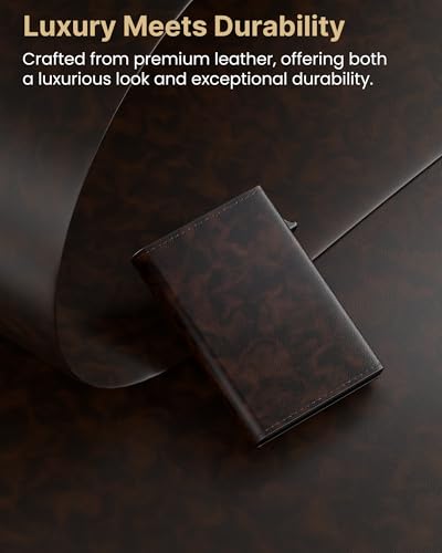 Image of typecase Mens Wallet Card Holder: Pop Up Aluminum Case, Genuine Leather, Smart, RFID Blocking, Slim, Minimalist, Front Pocket - 9-14 Card Capacity | ID Window | Cash Slot (Antique Brown)