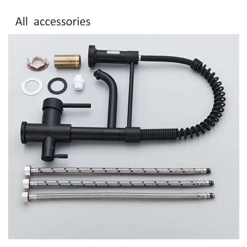 Robinet de cuisine à eau filtrée mitigeur d'évier double bec noir