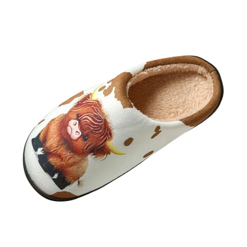 Highland Cow Slippers Fuzzy Plush Comfy Slippers Winter Warm Cozy Animal House Sliders Thick Sole Soft Pillow Cute Novelty Shoes for Women Men Indoor Outdoor (Brown 6)