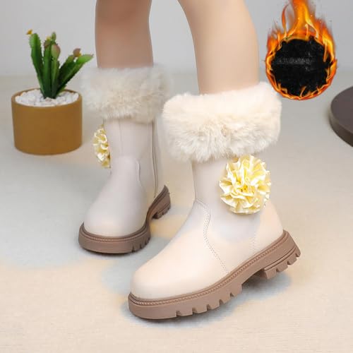 Girls Boots Winter Warm Fuzzy Fleece Lined Boot Fashion Cute Side Zipper PU Leather Waterproof Snow Shoes for Kids2