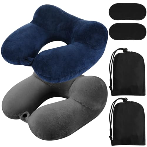 Sintuff 2 Pack Inflatable Travel Neck Pillow Airplane, Blue, Dark Gray