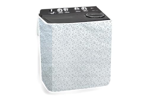 Image of The Furnishing Tree PVC Washing Machine Cover Compatible for Samsung 8 KG Semi-Automatic Top Loading WT80C4200GG /TL, Washing Machine Waterproof and dustproof, Floral Pattern Bright Grey
