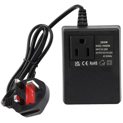 200W Power Supply Voltage Converter 220V/240V to 110V/120V (UK Plug), Travel Voltage Converter, Step Down Power Transformer for Led Strips Lights, Router, Mobile Phone Charging, Computer Charging