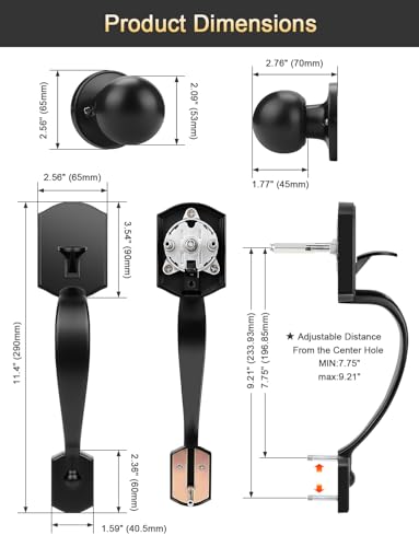 Image of Tinewa Camelot Trim Lower Half Entry Handleset Matte Black, Upgated Entry Door Handle with Door Knob for Electronic Keypad, Black Exterior Door Handle Lock Set