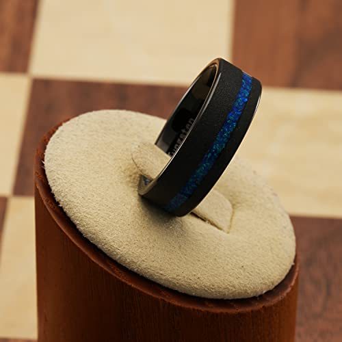 100S JEWELRY Engraved Personalized Tungsten Rings For Men Blue Opal Inlay Black Sandblast Wedding Engagement Promise Band Sizes 6-162
