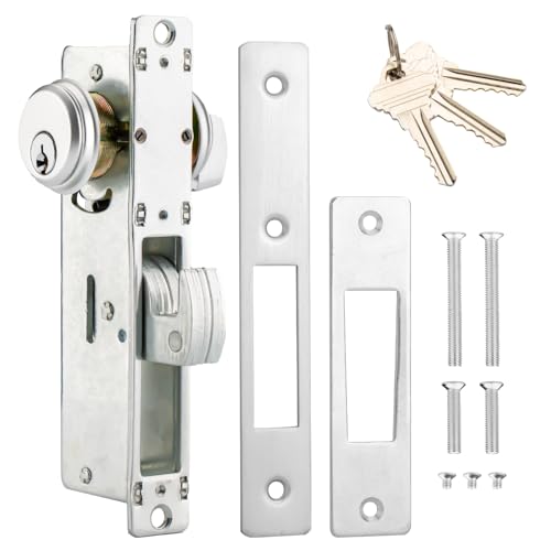 MaxxGeek Storefront Mortice Hook Door Lock Commercial Door Locks Mortise Cylinder Storefront Door Mortise Lock Hook Deadbolt(1-1/8 Backset)