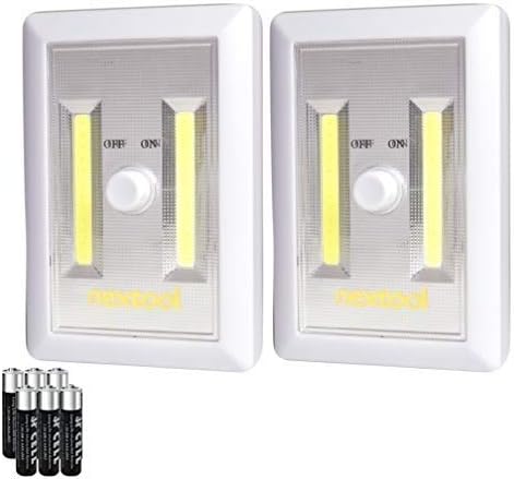 nextool 2-Pack Adjustable Brightness Battery Included COB LED Cordless Dimmer Switch Light, Tap Light, Battery Operated LED Night Lights, Batteries & Adhesive Strips Included, White Color