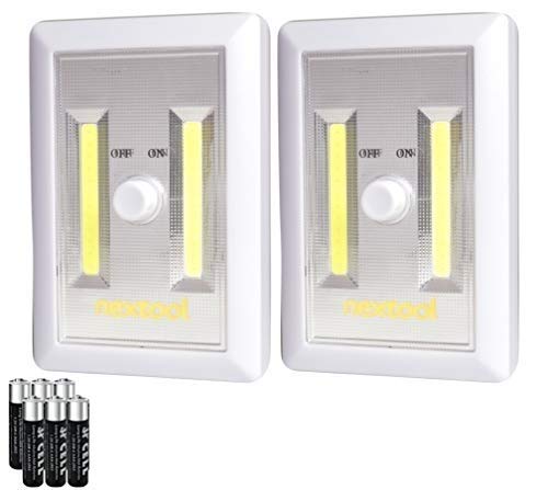 nextool 2-Pack Adjustable Brightness Battery Included COB LED Cordless Dimmer Switch Light, Tap Light, Battery Operated LED Night Lights, Batteries & Adhesive Strips Included, White Color