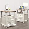 24 tall nightstand with charging station set of 2 fast charge end table set of 2 large 18 bedside table with drawers storage cabinet with open shelf for bedroom white  urban country home decor