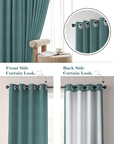 Image of Casableu Twillbone Digital Print 85% Blackout Curtains for Long Door /Window, Thermal Insulated, Tie Back, Wider Width 50 in, Eyelet Curtains for Living Room /Bedroom (Teal 9 ft Set of 2)