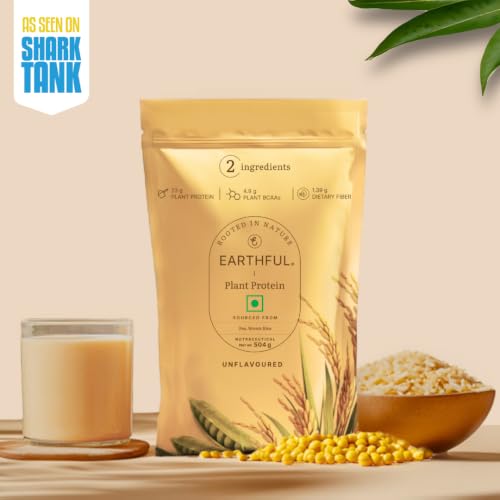 Image of Earthful Honest Plant Protein | 24g Protein /Serving & 4.9g BCAAs | For Weight Management, Energy, Muscle Support & Recovery | Made with Pea & Brown Rice | Unflavoured - 504g