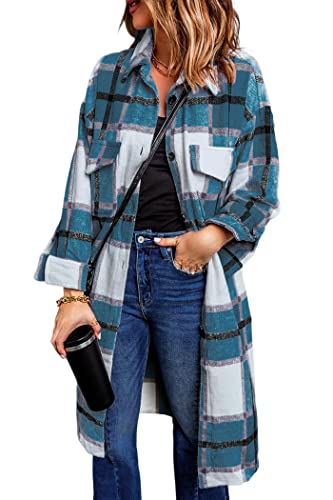PRETTYGARDEN Jackets for Women 2025 Fall Plaid Shacket Long Sleeve