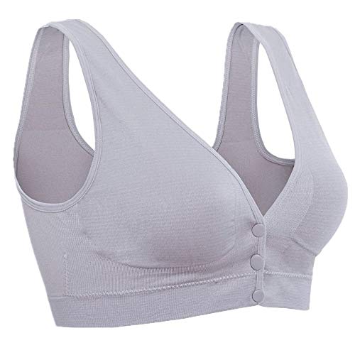 Women Soft Nylon Post Surgery Bra Surgical Operatory Front Closure Leisure Padded Bra (M 28BC 30AB 32AB, Grey)