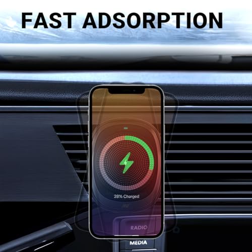 Image of ANT Aura 20 Magnetic Wireless Car Charger 15W Fast Charging, MagSafe Compatible Car Phone Holder with Type-C Port, 360 Rotating AC Vent Mount for iPhone 16 /15 /14 /13 /12 & Galaxy S25 Series