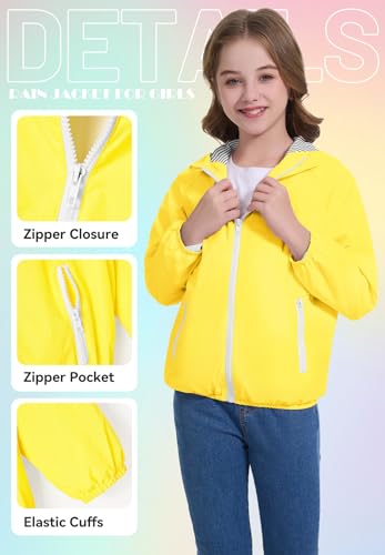 Image of Zando Lightweight Girls Rain Jacket - Hooded Windbreaker Water-Resistant Girls' Outerwear Jackets & Coats for Kids 4-10Y