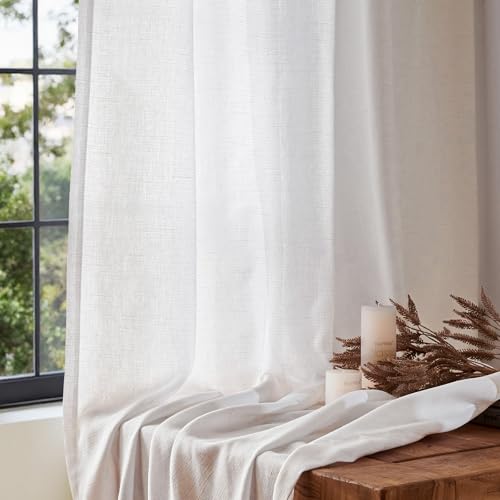 Image of jinchan Linen Curtains Light Filtering Back Tab 84x108 Inch 1 Panel White