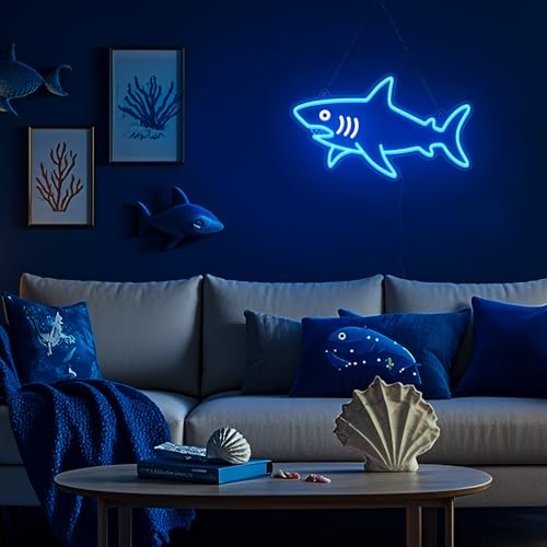 Image of CoolGift Mart Shark Neon Sign, Dimmable LED Shark Light Animal Wall Decor, Christmas Gift White Elephant Gifts for Boys Men, Bedroom Living Room Man Cave Home Decoration With USB Powered